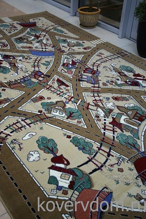 Детский ковер Веселые дорожки светло-коричневый Детский ковер Веселые дорожки светло-коричневый