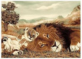 Овальный ковер Фауна 50544 Лев и львенок